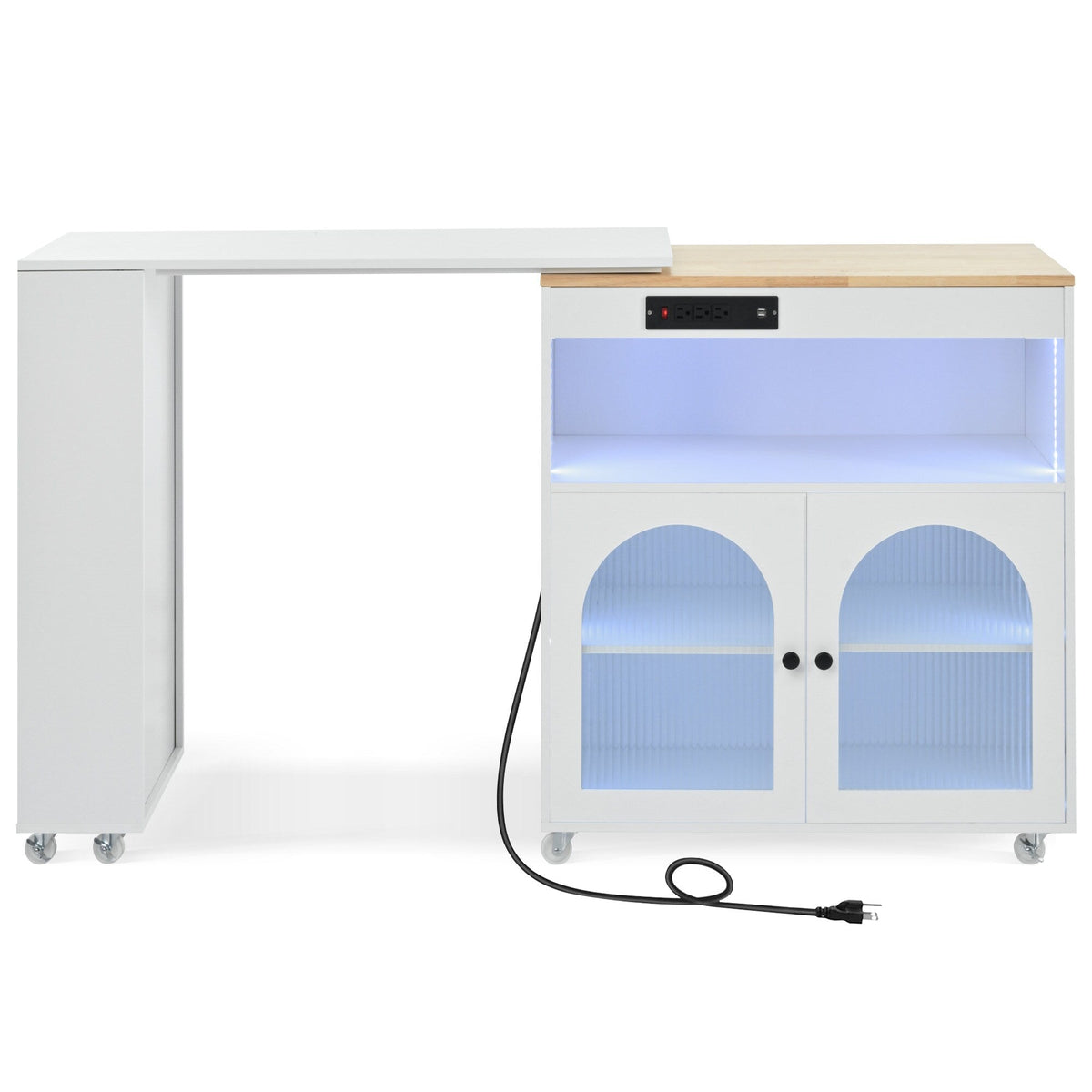 BABOOM White Mdf Base with Wood Top Rolling Kitchen Island (15.75-in x 56.3-in x 38.2-in)