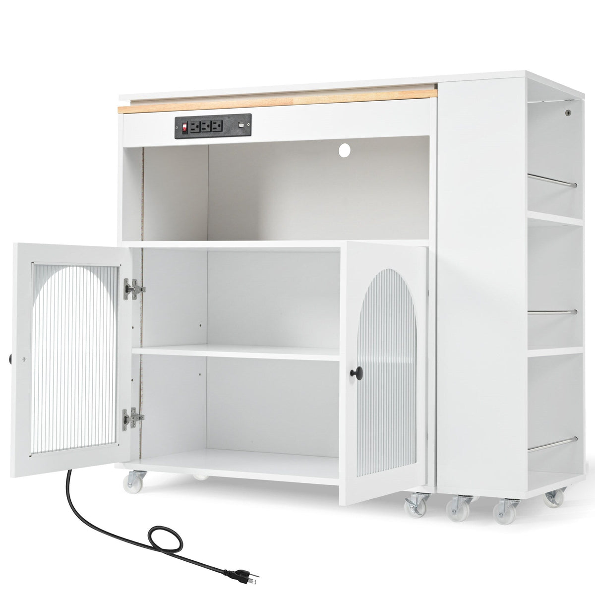 BABOOM White Mdf Base with Wood Top Rolling Kitchen Island (15.75-in x 56.3-in x 38.2-in)