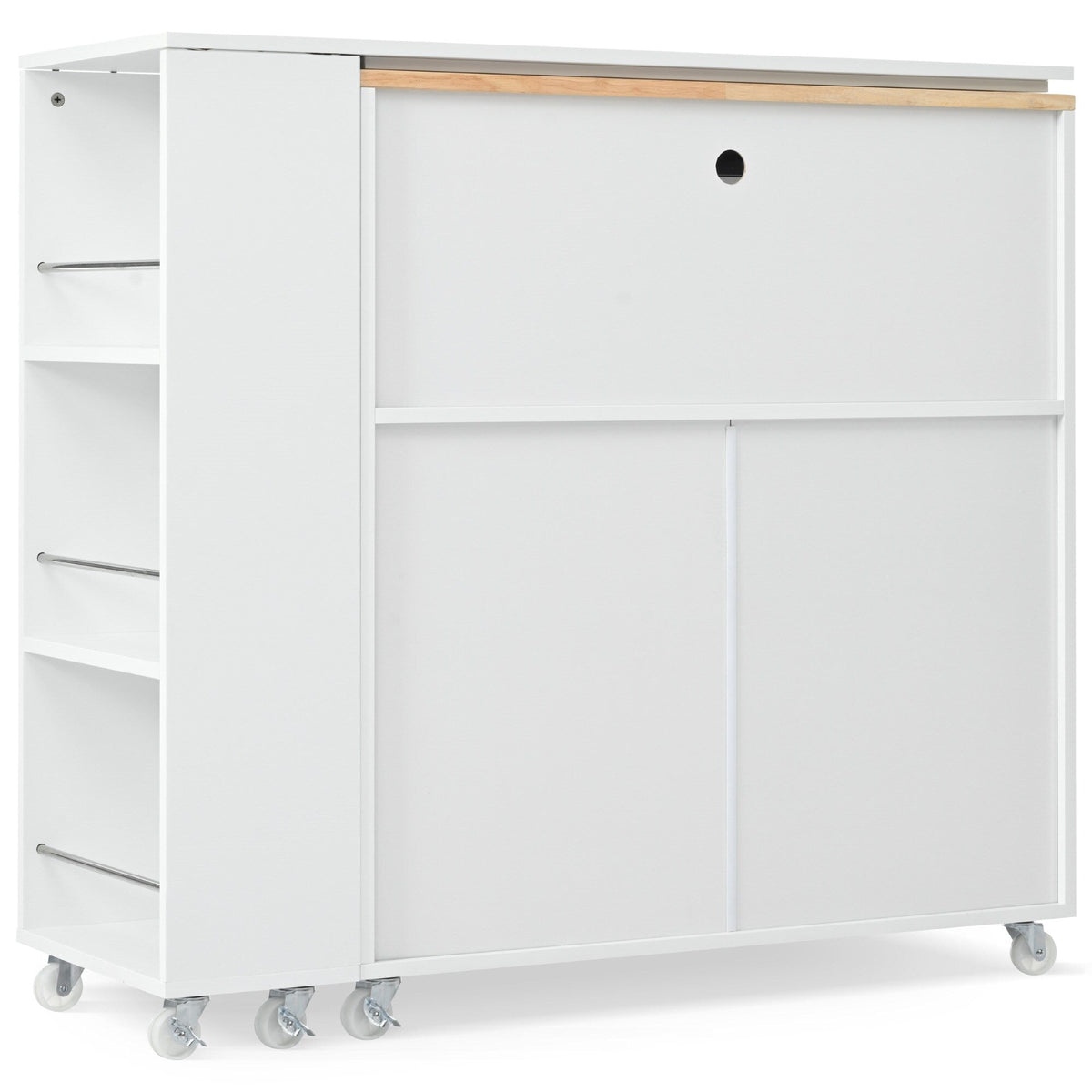BABOOM White Mdf Base with Wood Top Rolling Kitchen Island (15.75-in x 56.3-in x 38.2-in)