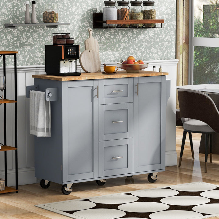BABOOM Gray Mdf Base with Wood Top Rolling Kitchen Island (17-in x 50-in x 36.9-in)