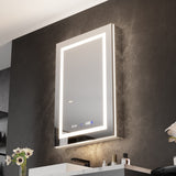WELLFOR V11 24-in x 36-in Lighted LED Fog Free Surface/Recessed Mount Silver Mirrored Soft Close Medicine Cabinet with Outlet