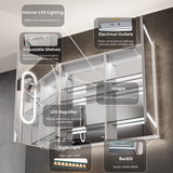 WELLFOR V11 36-in x 36-in Lighted LED Fog Free Surface/Recessed Mount Silver Mirrored Soft Close Medicine Cabinet with Outlet