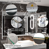 WELLFOR V11 48-in x 36-in Lighted LED Fog Free Surface/Recessed Mount Silver Mirrored Soft Close Medicine Cabinet with Outlet