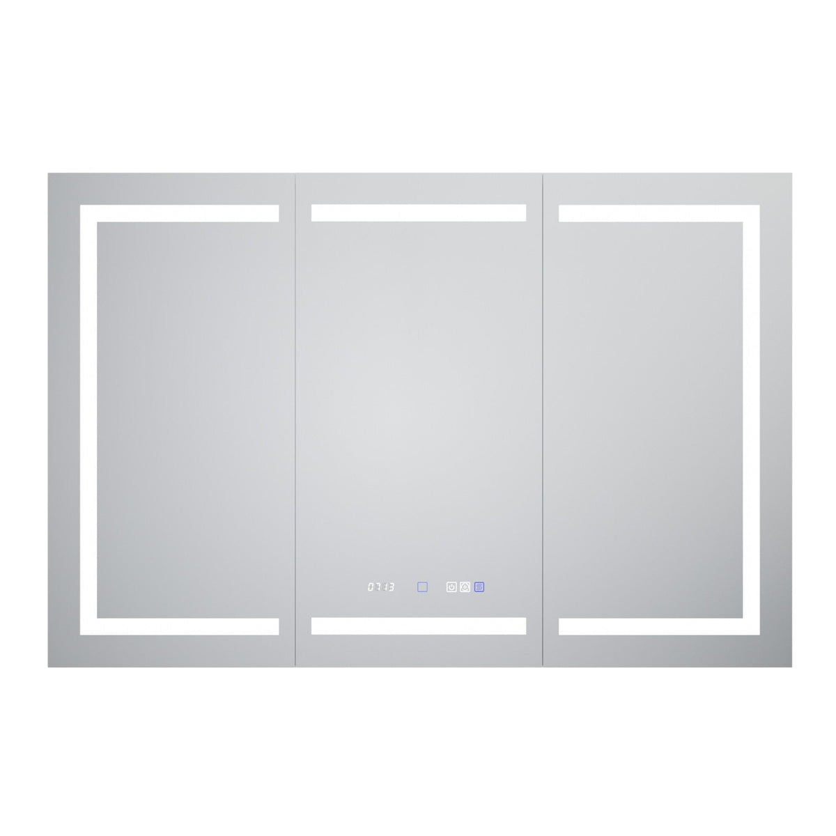 WELLFOR 54-in x 36-in Lighted LED Fog Free Surface/Recessed Mount Silver Mirrored Soft Close Medicine Cabinet with Outlet