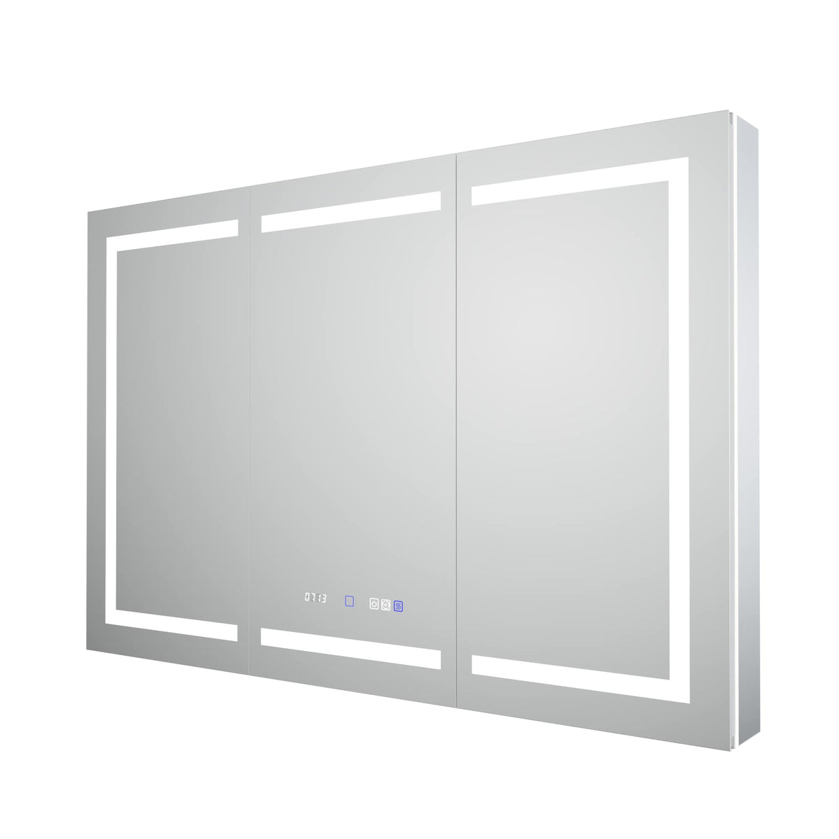 WELLFOR 54-in x 36-in Lighted LED Fog Free Surface/Recessed Mount Silver Mirrored Soft Close Medicine Cabinet with Outlet