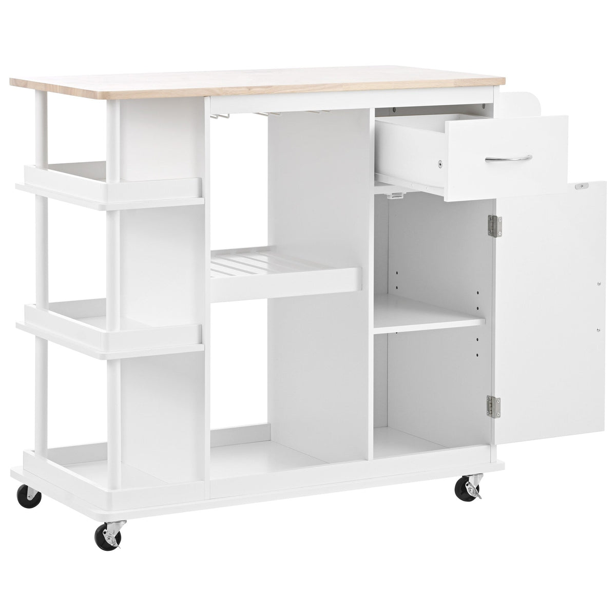 CESICIA White Wood Base with Wood Top Rolling Kitchen Island (17.5-in x 40-in x 33.7-in)
