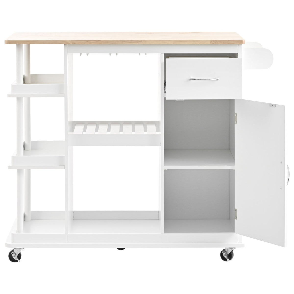 CESICIA White Wood Base with Wood Top Rolling Kitchen Island (17.5-in x 40-in x 33.7-in)