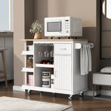 CESICIA White Wood Base with Wood Top Rolling Kitchen Island (17.5-in x 40-in x 33.7-in)