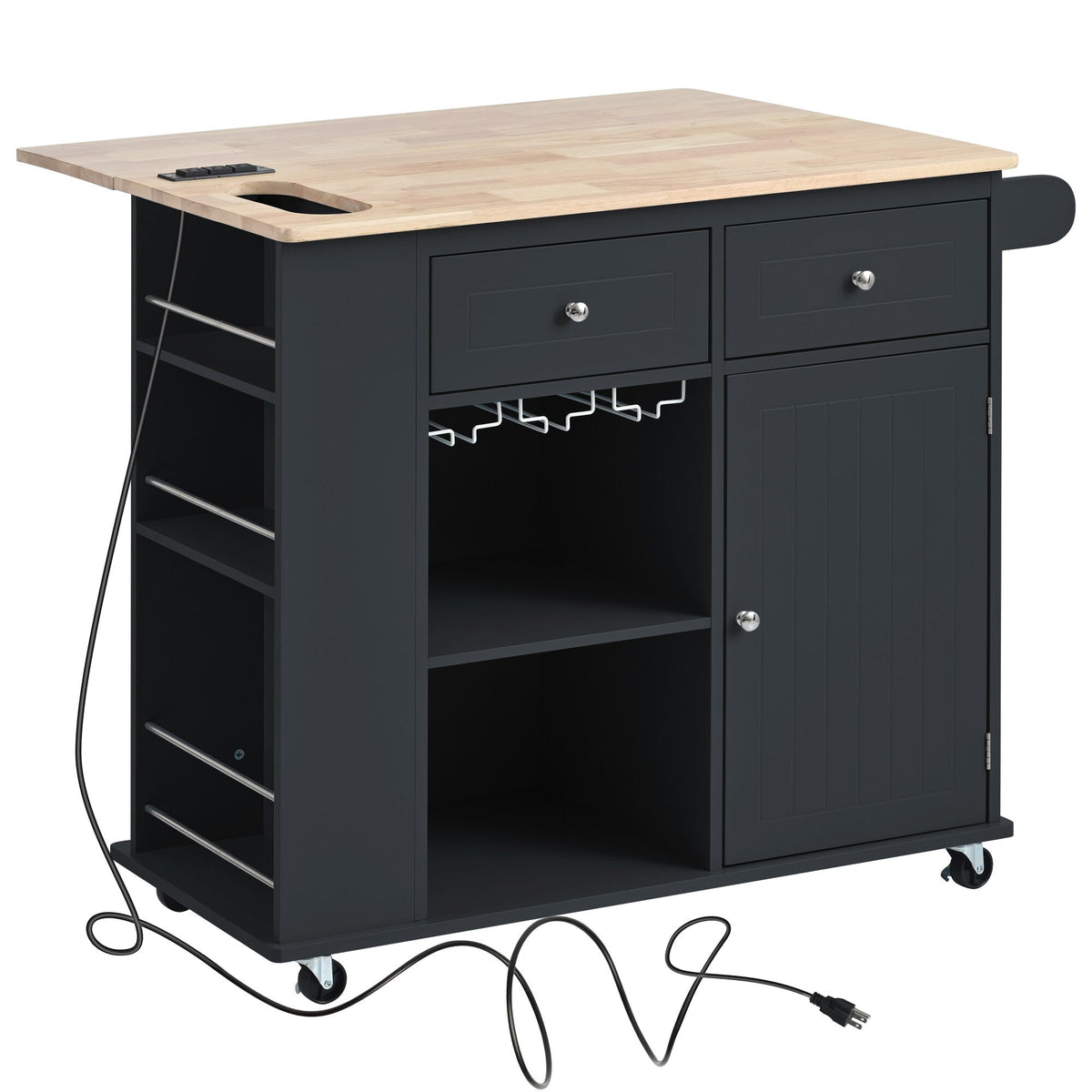 CESICIA Black Wood Base with Wood Top Rolling Kitchen Island (29.3-in x 35.8-in x 33.7-in)