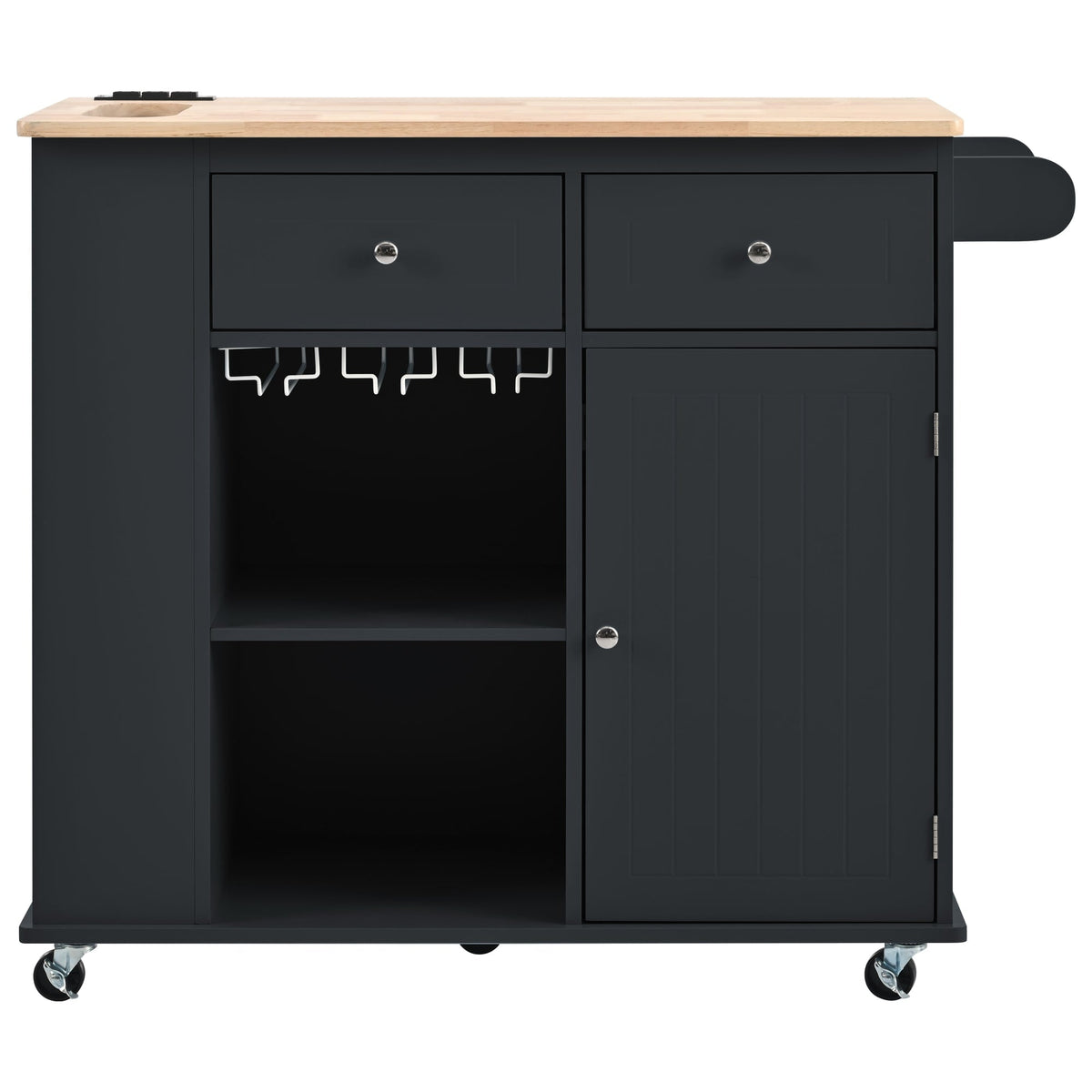 CESICIA Black Wood Base with Wood Top Rolling Kitchen Island (29.3-in x 35.8-in x 33.7-in)