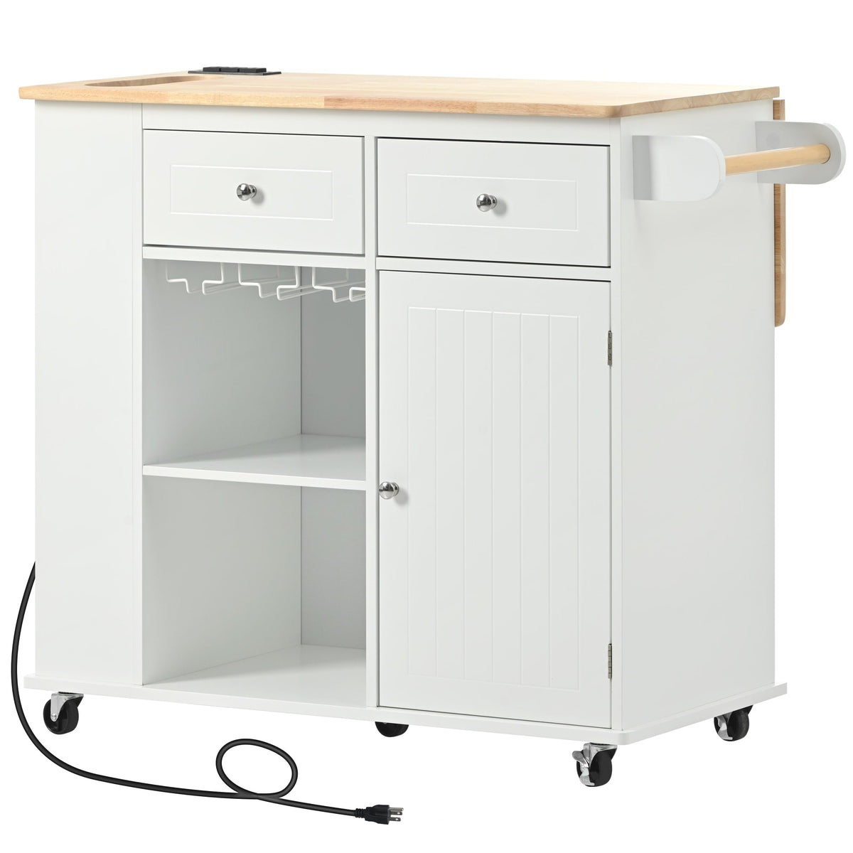CESICIA White Wood Base with Wood Top Rolling Kitchen Island (29.3-in x 35.8-in x 33.7-in)