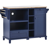 CESICIA Blue Wood Base with Wood Top Rolling Kitchen Island (18.1-in x 50.8-in x 36.2-in)