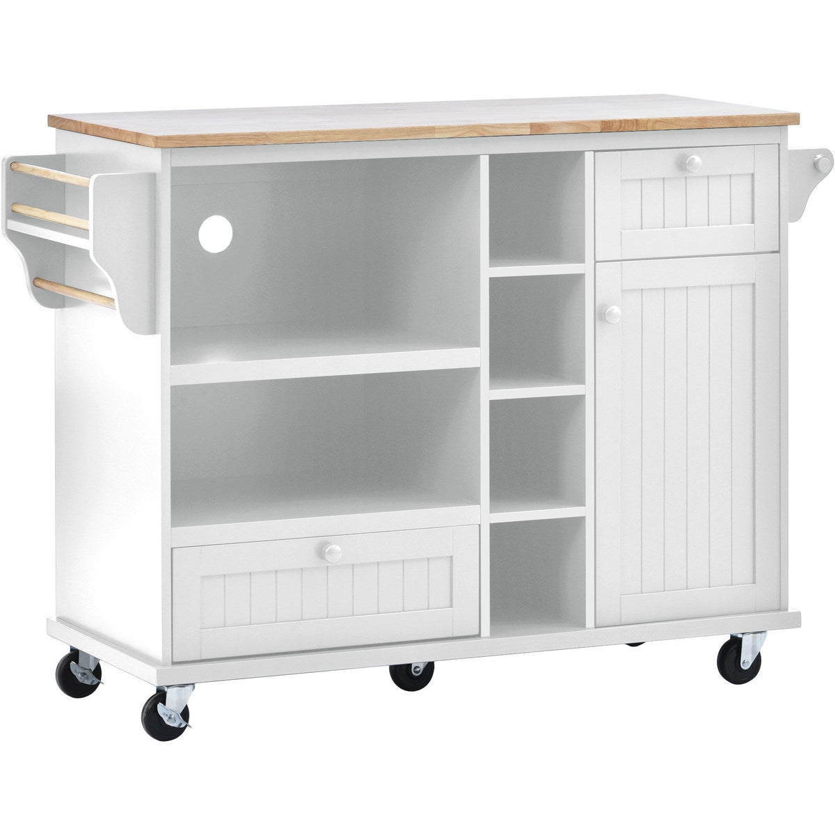 CESICIA White Wood Base with Wood Top Rolling Kitchen Island (18.1-in x 50.8-in x 36.2-in)