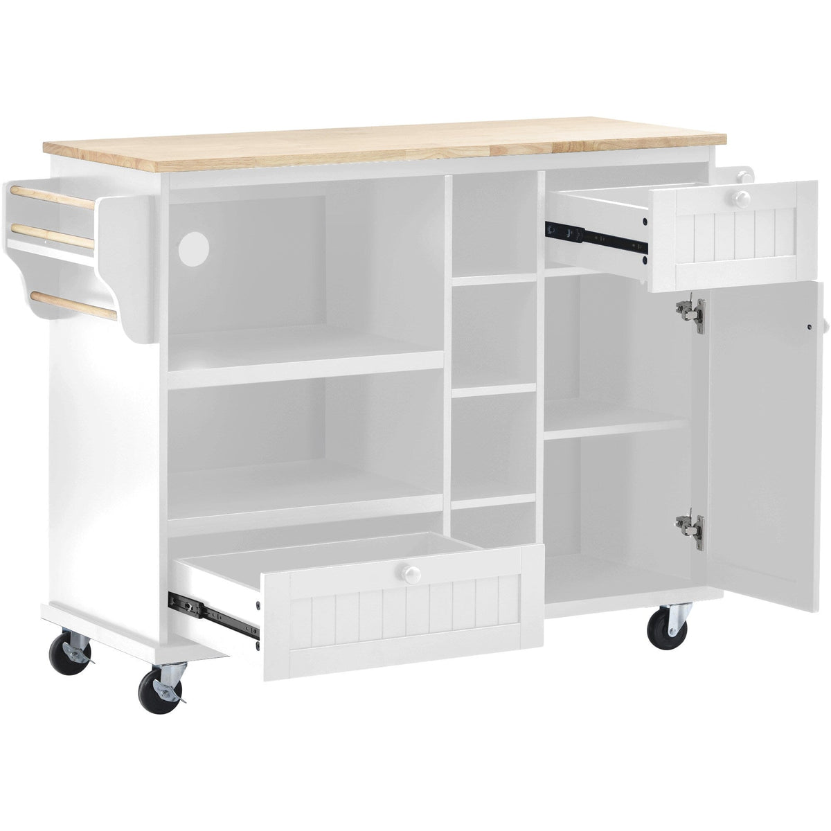 CESICIA White Wood Base with Wood Top Rolling Kitchen Island (18.1-in x 50.8-in x 36.2-in)