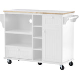 CESICIA White Wood Base with Wood Top Rolling Kitchen Island (18.1-in x 50.8-in x 36.2-in)