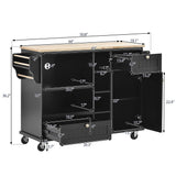 CESICIA Black Wood Base with Wood Top Rolling Kitchen Island (18.1-in x 50.8-in x 36.2-in)