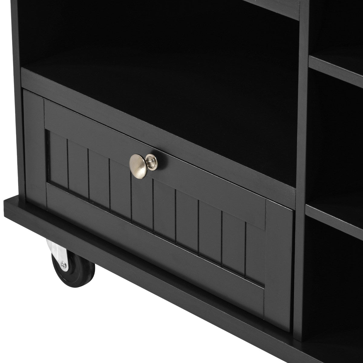 CESICIA Black Wood Base with Wood Top Rolling Kitchen Island (18.1-in x 50.8-in x 36.2-in)