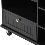 CESICIA Black Wood Base with Wood Top Rolling Kitchen Island (18.1-in x 50.8-in x 36.2-in)