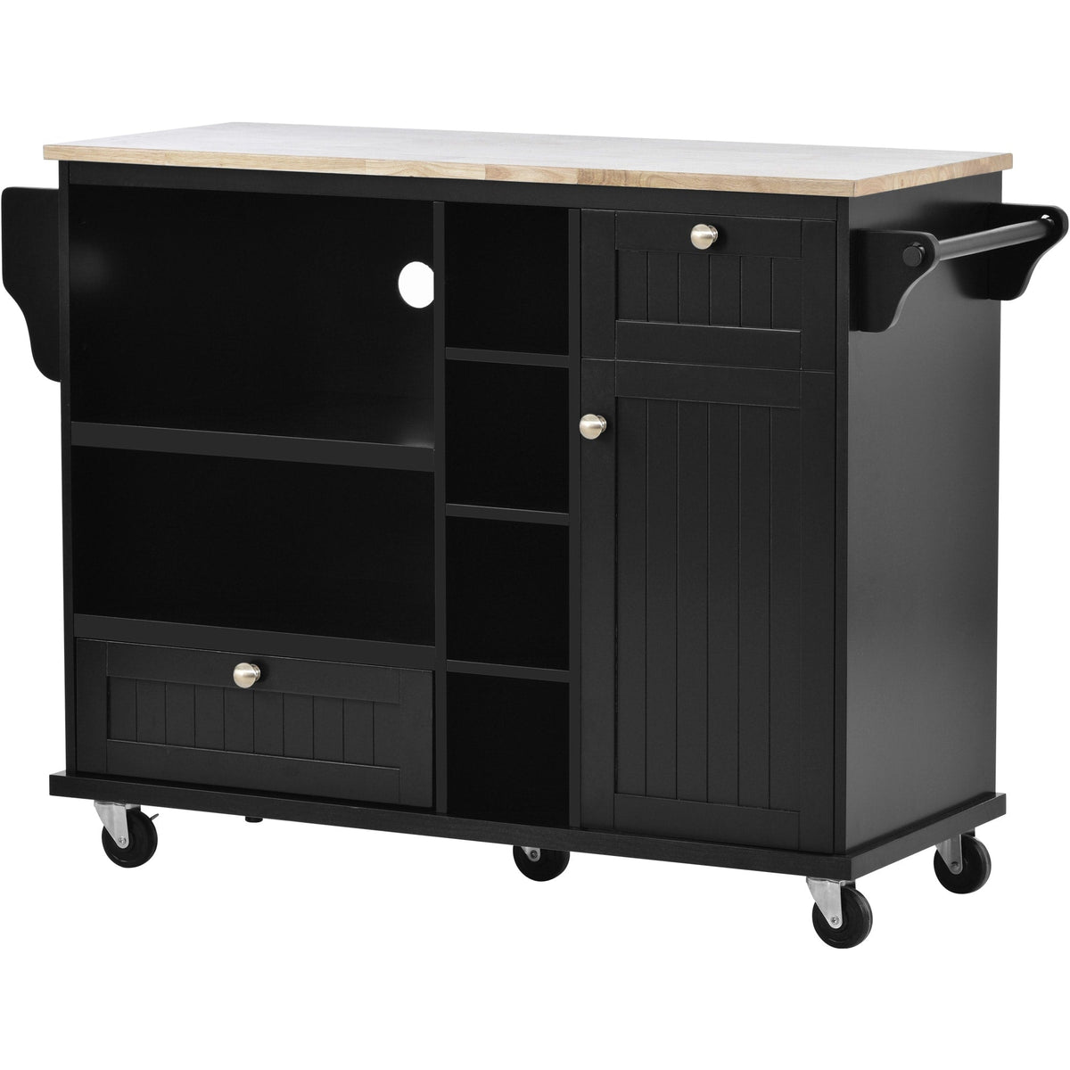 CESICIA Black Wood Base with Wood Top Rolling Kitchen Island (18.1-in x 50.8-in x 36.2-in)