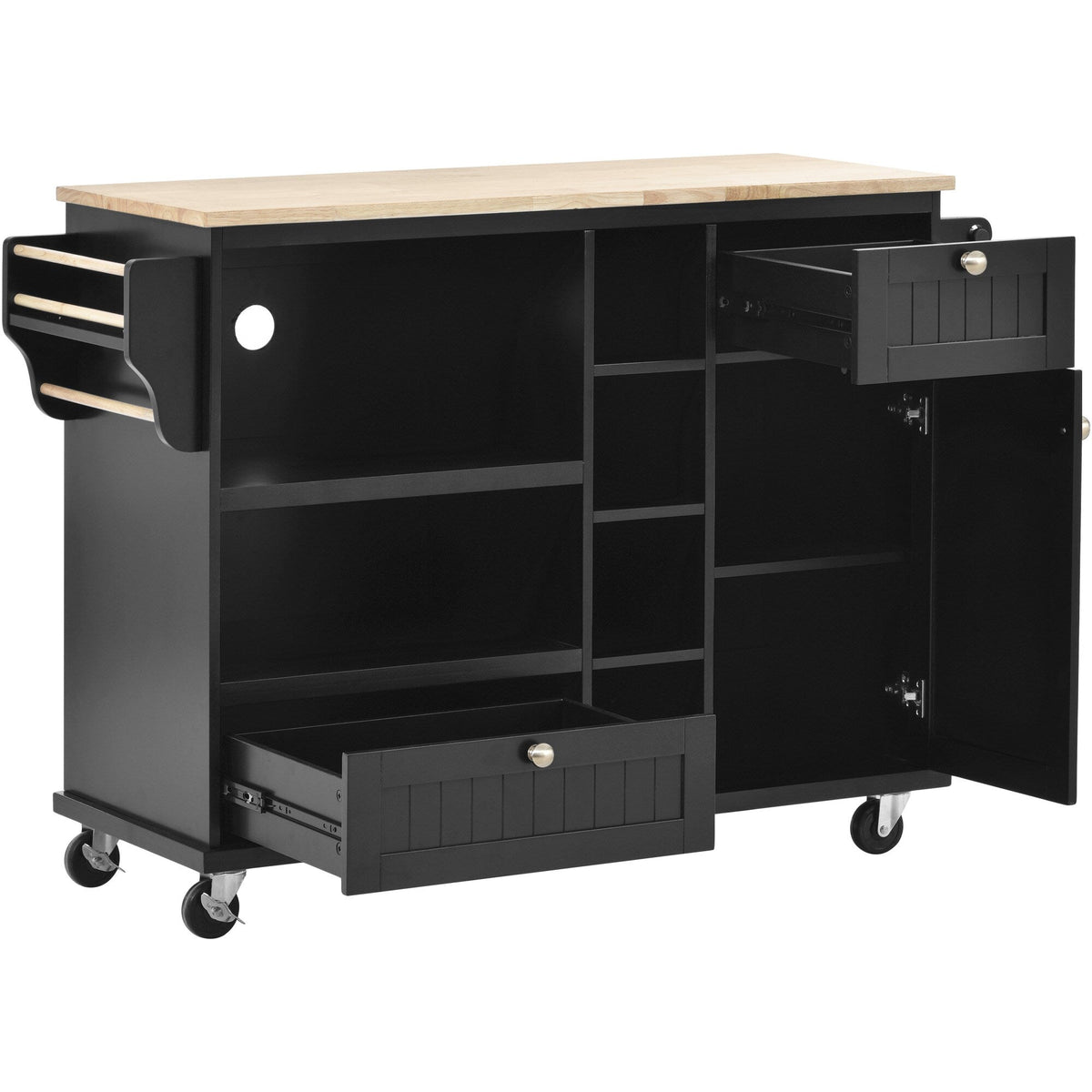 CESICIA Black Wood Base with Wood Top Rolling Kitchen Island (18.1-in x 50.8-in x 36.2-in)