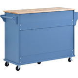 CESICIA Blue Wood Base with Wood Top Rolling Kitchen Island (18.1-in x 52.8-in x 36.2-in)