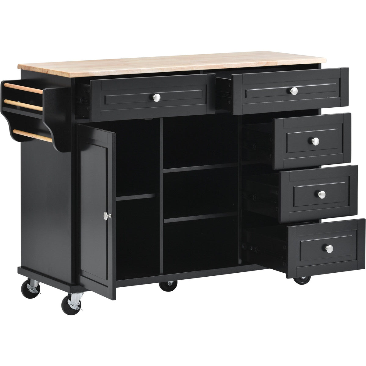 CESICIA Black Wood Base with Wood Top Rolling Kitchen Island (18.1-in x 52.8-in x 36.2-in)