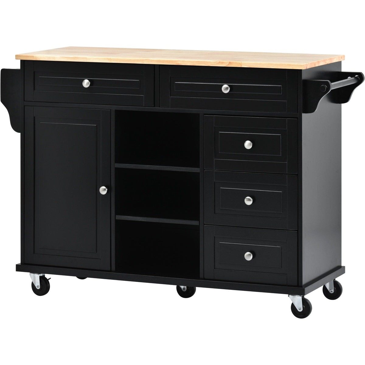 CESICIA Black Wood Base with Wood Top Rolling Kitchen Island (18.1-in x 52.8-in x 36.2-in)