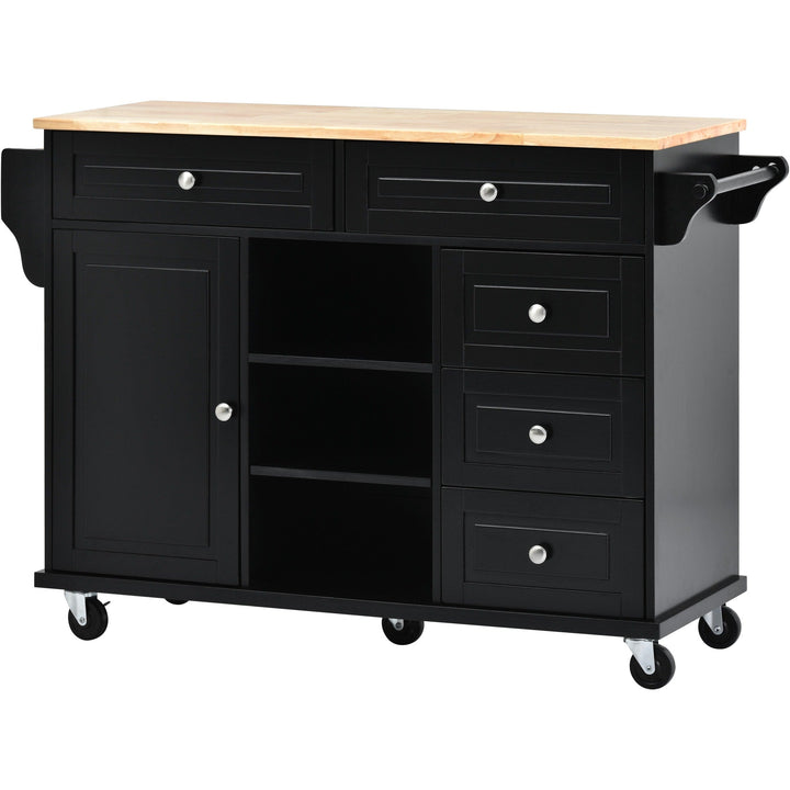 CESICIA Black Wood Base with Wood Top Rolling Kitchen Island (18.1-in x 52.8-in x 36.2-in)