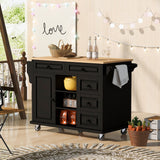 CESICIA Black Wood Base with Wood Top Rolling Kitchen Island (18.1-in x 52.8-in x 36.2-in)
