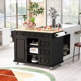 CESICIA Black Wood Base with Wood Top Rolling Kitchen Island (18.1-in x 52.8-in x 36.2-in)