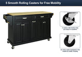 CESICIA Black Wood Base with Wood Top Rolling Kitchen Island (18-in x 51-in x 36-in)