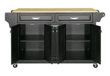 CESICIA Black Wood Base with Wood Top Rolling Kitchen Island (18-in x 51-in x 36-in)