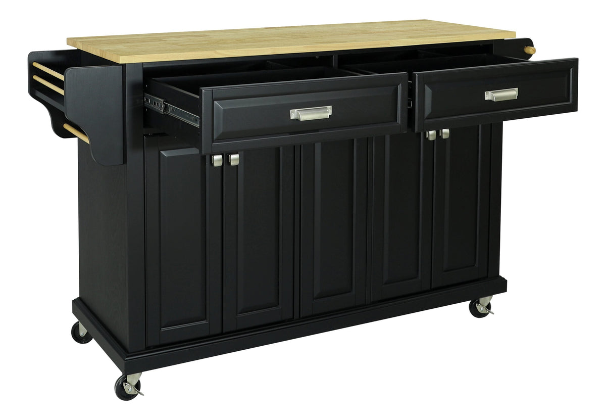 CESICIA Black Wood Base with Wood Top Rolling Kitchen Island (18-in x 51-in x 36-in)