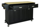 CESICIA Black Wood Base with Wood Top Rolling Kitchen Island (18-in x 51-in x 36-in)