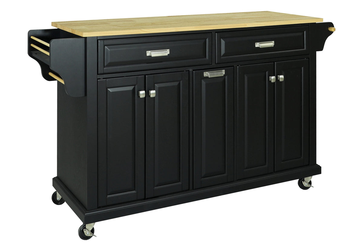 CESICIA Black Wood Base with Wood Top Rolling Kitchen Island (18-in x 51-in x 36-in)