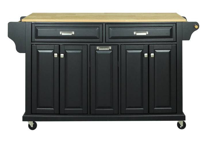 CESICIA Black Wood Base with Wood Top Rolling Kitchen Island (18-in x 51-in x 36-in)