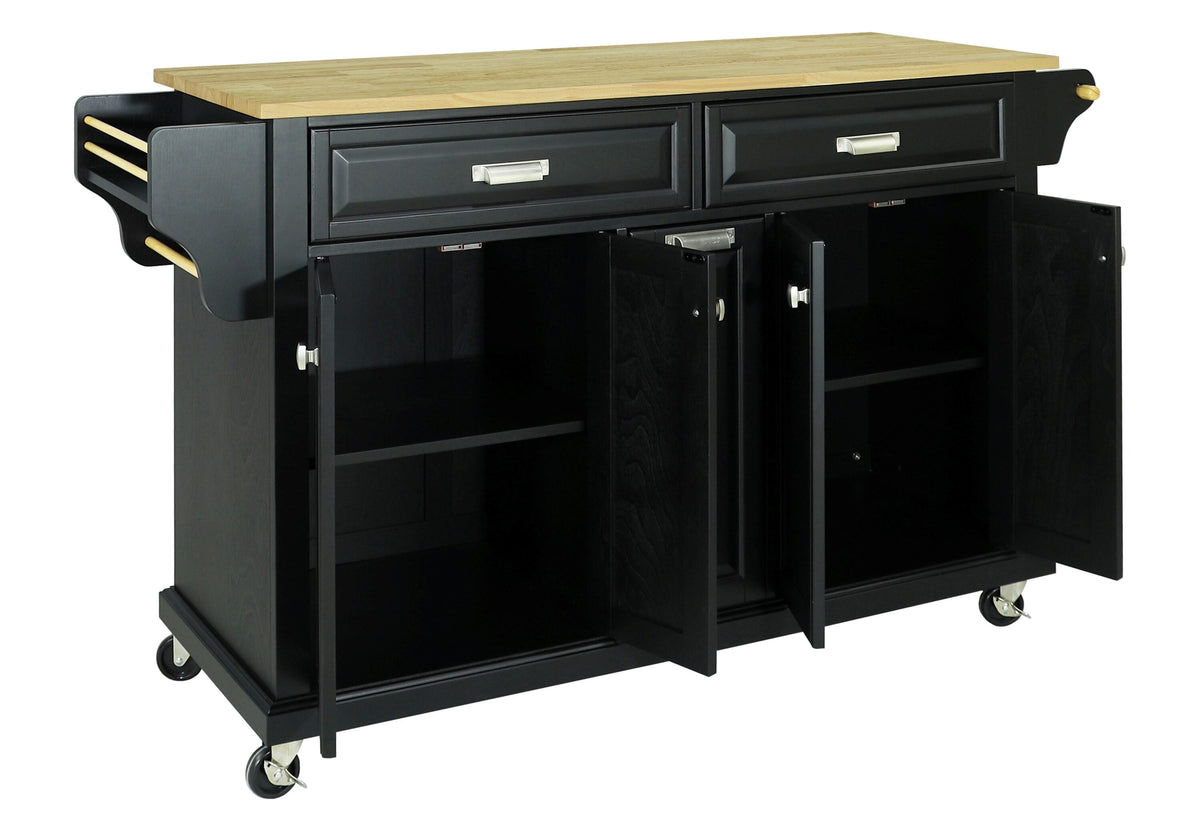 CESICIA Black Wood Base with Wood Top Rolling Kitchen Island (18-in x 51-in x 36-in)