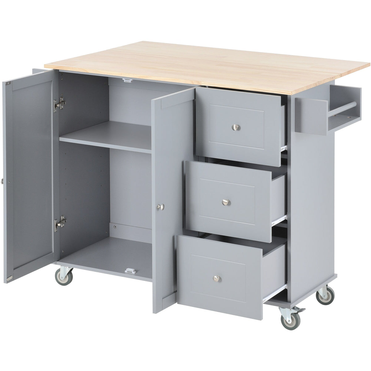 CESICIA Blue Wood Base with Wood Top Rolling Kitchen Island (17.71-in x 52.7-in x 36.81-in)