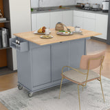 CESICIA Blue Wood Base with Wood Top Rolling Kitchen Island (17.71-in x 52.7-in x 36.81-in)