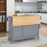 CESICIA Blue Wood Base with Wood Top Rolling Kitchen Island (17.71-in x 52.7-in x 36.81-in)