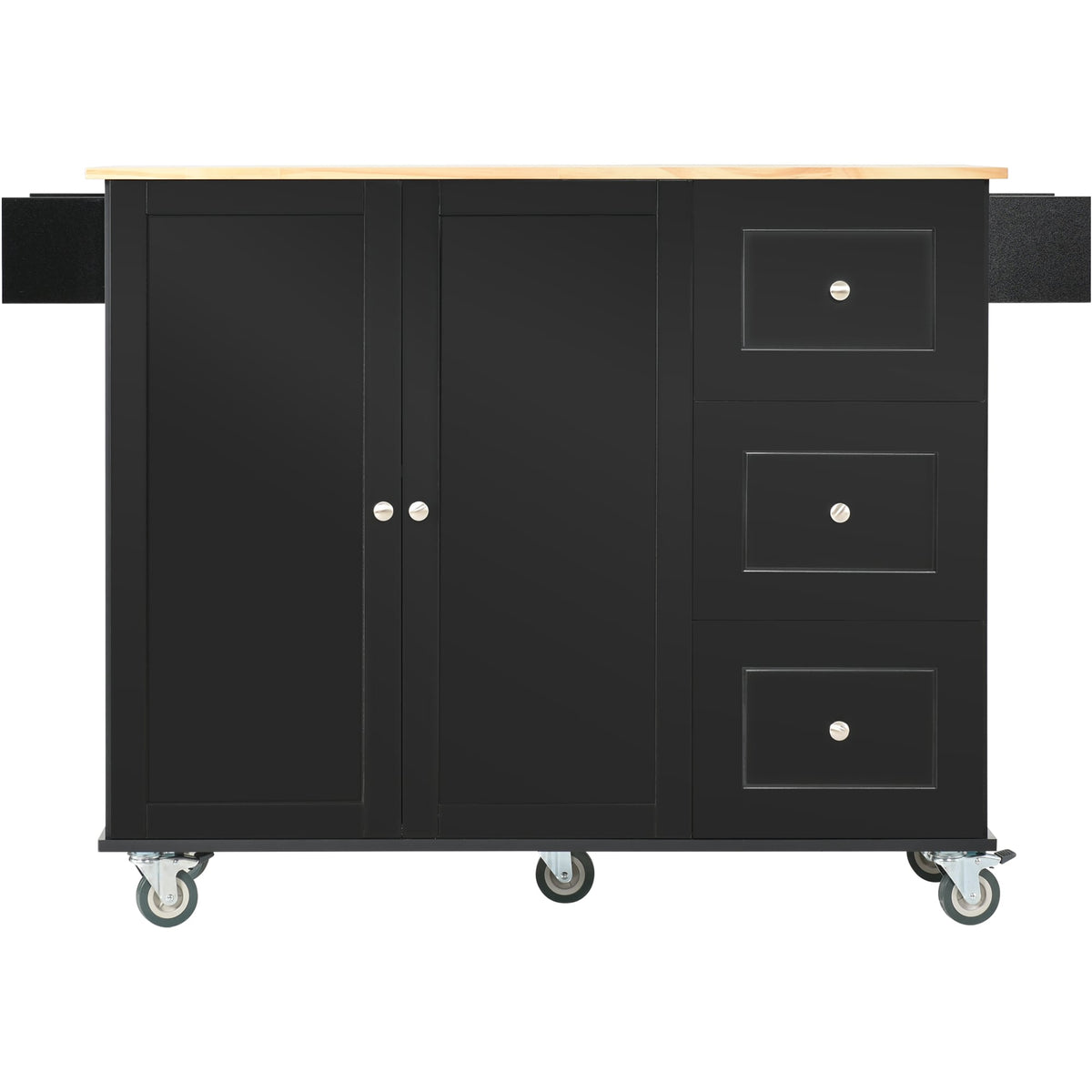 CESICIA Black Wood Base with Wood Top Rolling Kitchen Island (17.71-in x 52.7-in x 36.81-in)