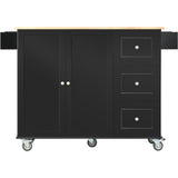 CESICIA Black Wood Base with Wood Top Rolling Kitchen Island (17.71-in x 52.7-in x 36.81-in)