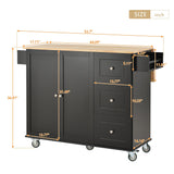 CESICIA Black Wood Base with Wood Top Rolling Kitchen Island (17.71-in x 52.7-in x 36.81-in)
