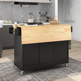 CESICIA Black Wood Base with Wood Top Rolling Kitchen Island (17.71-in x 52.7-in x 36.81-in)