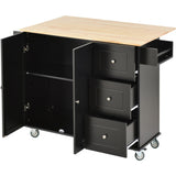 CESICIA Black Wood Base with Wood Top Rolling Kitchen Island (17.71-in x 52.7-in x 36.81-in)