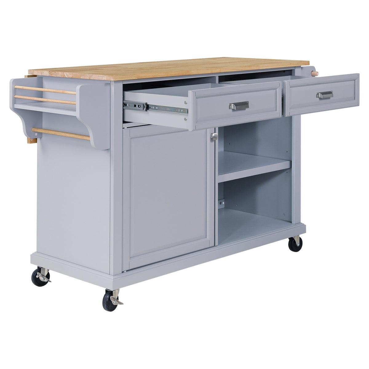 CESICIA Gray Wood Base with Wood Top Rolling Kitchen Island (32-in x 57.63-in x 36-in)