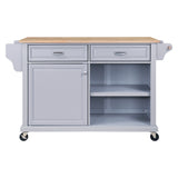 CESICIA Gray Wood Base with Wood Top Rolling Kitchen Island (32-in x 57.63-in x 36-in)