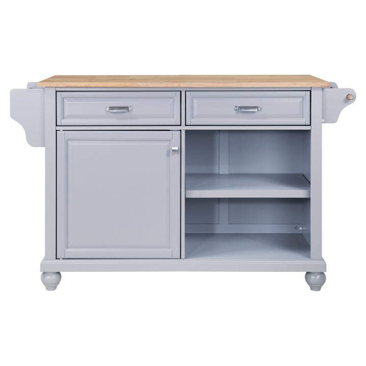 CESICIA Gray Wood Base with Wood Top Rolling Kitchen Island (32-in x 57.63-in x 36-in)