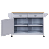 CESICIA Gray Wood Base with Wood Top Rolling Kitchen Island (32-in x 57.63-in x 36-in)