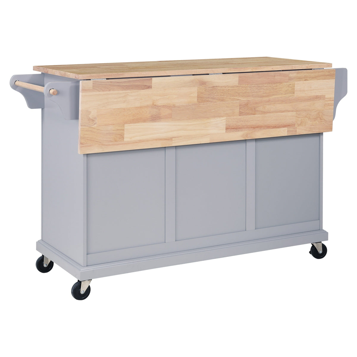 CESICIA Gray Wood Base with Wood Top Rolling Kitchen Island (32-in x 57.63-in x 36-in)